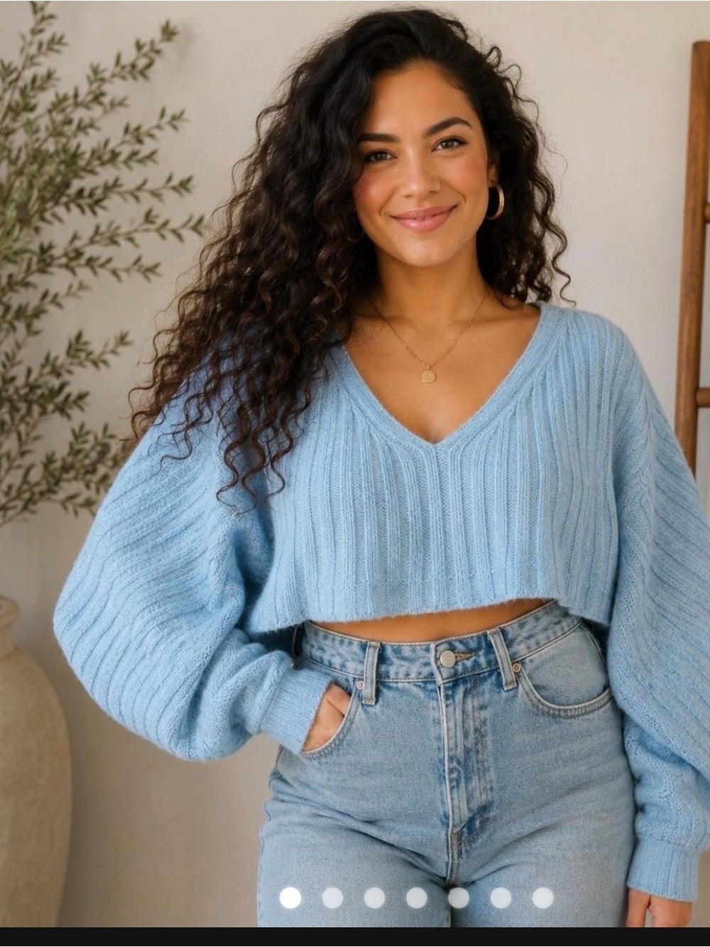 Free people Light Blue V-Neck Cropped Ribbed Sweater - Women